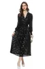 Women's Runway Dresses Sexy V Neck Long Sleeves Embroidery Lace Fashion High Street Mid Vestidos