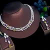 ThreeGraces Glanzend Kleurrijk Zirkonia 3 Rijen Meerlaags Bruids Bruiloft Choker Ketting Oorbellen Sieraden Set voor Vrouwen TZ784 240220