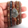 Charm Bracelets Fashion Women Leather Bracelet Handmade Gray Mixed Natural Stones / Crystal 5 Strands Wrap Drop Shippers