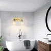 Lampada da parete a 2 luci in oro per vanità da bagno, illuminazione moderna con paralume in vetro trasparente spazzolato