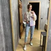 Kvinnorjackor jackor Spring Rainbow Color Tie Dye Jeans Unisex denim Bomber Coat Single-Breasted Cardigan Crop Streetwear 240301