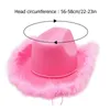 Bérets Rose Cowgirl Chapeau Western Cowboy Caps Pour Femmes Fille Tiara Costume De Vacances Fête Plume Bord Fedora