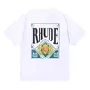 Camiseta de grife masculina rhude feminino camiseta tshirt streetwear ao ar livre moda de moda curta verão casual solto respirável