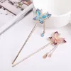 Hair Clips Vintage Chinese Style Tassels Stick Crystal Rhinestone Butterfly Chopsticks Hairpin Wedding Party Jewelry Headwear