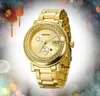 Orologi Premium da uomo e da donna con quadrante grande, movimento al quarzo da 45 mm, orologio da tavolo maschile, cinturino in tessuto in acciaio inossidabile, vetro zaffiro, anello con diamanti SKY, orologio da regalo