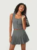 Women's Tracksuits Tank Top Pleated Skirt Gray Two-Piece Suit Sleeveless Button Low Neckline Solid Color Set