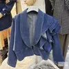 Kvinnors jackor jackor ardm koreansk chic ruffle tiered design midja stängde kort denim kvinnor lapel office jean coat ytterkläder 240301