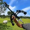 Bow Arrow Ny kontinuerlig launcher Compound Bow Outdoor Sports Shooting med 8mm Steel Ball Bow Leather Power Green Laser Aiming YQ240301