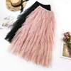 Skirts 2024 Summer Women Boho White Long Skirt High Waist Ruffles Beach Pink Jupe Femme Tulle Saia Midi Faldas