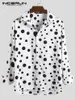 Inderun moda Mężczyzna koszulka Polka Dot Print Lapel Long Sleeve Casual Button Business koszule Streetwear Handsome Camisas S-5xl 240228