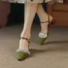 Sapatos de vestido elegante sapatos de salto mulher uma cinta sandálias de verão cristais sheepsuede bombas estilo francês bombas de festa primavera outono sapatos simplesh2431