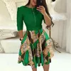 Vestidos casuais mulheres verão moda cinto vestido de comprimento médio com impressão de leopardo barroco cor bloqueando zíper design escritório