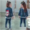 Coat Spring Baby Girl Jeans rockar Kläder Barn Klädbarn barn Owl paljetter Little Cartoon Design denim Jackor Drop Delivery Mater DHRPF