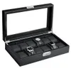 Uhrenbox12106 Slot Watch Box Organizer für HerrenUhrenvitrine mit Glasplatte für Geschenkgeschäft Carbonfaser-Leder 240226