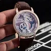 Nieuwe Golden Bridge 42 mm roségouden diamanten bezel Innerlijke skeletwijzerplaat Automatische Tourbillon Herenhorloge Sporthorloges Bruin leer C-200k