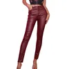 Pantaloni da donna Leggings in ecopelle per donna a vita alta elasticizzato in PU aderente con tasche Pantaloni slim da notte per club