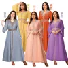 Roupas étnicas Moda Muçulmana Jalabiya para Mulheres Luxo Diamantes Médio Oriente Kaftan Árabe Robe Chiffon Vestido Flare Mangas Compridas Cristal