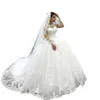 2024 Princess A Line Wedding Dresses Sequins Pärlade brudklänningar Långärmar Soptåg Plus Size Marriage Vestido de Novia Lace Appliqued paljetter Robe de Mariee