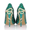 Scarpe eleganti Est verde diamante tacco alto da sposa in metallo intrecciato con serpente a punta décolleté a spillo da donna che celebrano