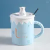 Mugs Ceramic Mug Cartoon Cute Polar Bear Printed Christmas Drinkware Coffee With Lid Spoon Decoration Year Gift