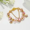 Bracelets de printemps femmes marque de luxe bricolage Bracelet en cristal rose nouvel anniversaire amour cadeau bijoux Boutique arc pendentif Bracelet bijoux de mode en gros