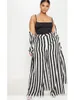 Plus Size Long Sleeve Black White Striped Set African Clothes High Waist Wide Leg Pants Two Piece Elegant OL Ladies Clothing 240226