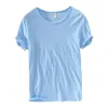 100% Cotton Retro Raw Edge Color Tshirt for Men LightweightBreathableSlimfit Solid Oneck Casual Tee Basic Top 240220