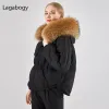 Casacos enormes natural pele de guaxinim raposa com capuz 2023 inverno para baixo casaco feminino à prova dwaterproof água pato branco para baixo jaqueta puffer feminino penas parkas