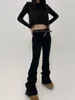 Kvinnors jeans reddachic svart staplade y2k flare harajuku gråu hög midja stretch ruched bootcut byxor kausal retro byxor