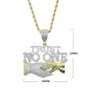 Iced Out Bling Letters Trust No One Pendant Necklaces Two Tone Color CZ Zircon Shake Hand Charm Mens Women Hip Hop Jewelry 240226