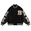 Varsity Baseball Bomber Jacket Kvinnor Hip Hop Harajuku Bone Letter Patchwork Leather Jackets Streetwear Men unisex college rockar 240222