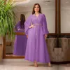 Roupas étnicas Moda Muçulmana Jalabiya para Mulheres Luxo Diamantes Médio Oriente Kaftan Árabe Robe Chiffon Vestido Flare Mangas Compridas Cristal