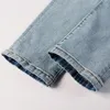 Мужские джинсы Поступление Голубые Потертые уличные вещи Стрейч Королевские стразы Нашивка с дырками High Street Slim