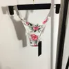 Bikini de mujer, traje de baño de playa de verano, Bikini Sexy con tirantes, traje de baño, dos conjuntos de estampado de rosas, conjunto de tirantes de diamantes brillantes