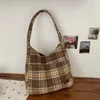 Torby wieczorowe CGCBAG Vintage Plaid Canvas Tote dla kobiet swobodna pojemność worka krzyżowa prosta dojeżdżająca torebki na ramię