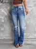 Jeans kvinnor hål rippade tofs flare jeans ihåliga ut sexiga höga midja denim byxor damer vintage stretch smala jeans breda benbyxor