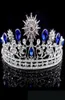 Coiffe de diadème de couronne de mariage bleu royal rétro pour le bal de Quinceanera, vêtements de fête en cristal perlé Updo demi-cheveux ornements de mariée Jewe6027396
