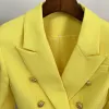 Blazers Blazer Women Yellow Black Cotton Linen Gold Double Breasted Buttons Rose Red Office Ladies Fashion Blazers Jackets High Quality