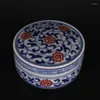 Garrafas de porcelana chinesa azul e branca Qing Qianlong Red Lotus Ink Box Rouge 3.0"