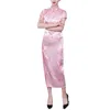 Ethnische Kleidung Frauen Cheongsam Kleid Blumendruck Seite Split Klassische Qipao Sexy Party für elegante Faux Satin Chinesisch