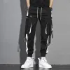 Calças outono calças esportivas macacão dos homens marca de moda solta hip hop carga estudante baggy calças pretas japonês streetwear perna larga calça