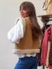 Gilet retrò da donna in peluche gilet manica gilet in lana d'agnello giubbotto villaggio giacche 2023 inverno O collo chic cappotto da donna in cashmere