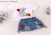 Humor Bear Kids Set Children039s Clothes Suit Summer Embroidery Letter Print Short sleeveskirt 2Pcs Set Toddler Christmas Outf7273129