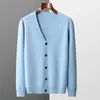 Herrtröjor Rongyi Cardigan Spring och Autumn Basic Pure Wool Sticking Sweater Stor storlek Lös V-ringadrock Solid Color Casual Jacket
