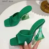 Классические туфли Летняя зеленая женская обувь Тапочки Шелковистые прозрачные широкие ремешки на высоких каблуках Удобные шлепанцы из искусственной кожи Сандалии НасосыH2431