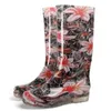 COMEMORE RAINBOOTS WOMEN HIGH LONG BOOTSノンスリップ防水靴レインブーツファッションプリントレディースミッドカーフギャロシュ240228