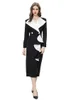 Women's Runway Dresses Turn Down Collar Long Sleeves Ruffles Color Block Split Fashion Pencil Vestidos