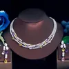 ThreeGraces Glanzend Kleurrijk Zirkonia 3 Rijen Meerlaags Bruids Bruiloft Choker Ketting Oorbellen Sieraden Set voor Vrouwen TZ784 240220