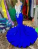 Royal Blue Mermaid Prom Dresses 2024 Beaded Appliques 생일 파티 드레스 인어 저녁 착용 Robe de Ball