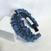 Damen-Designer-Stirnbänder, neues High-End-Haarband aus plissiertem Stoff im Denim-Stil, Boutique, breites, blaues Stirnband, Frühlingsgeschenk, Haarschmuck-Design für Mädchen